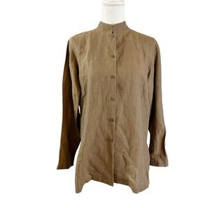 Eileen Fisher Womens Button Down Blouse Linen Viscose Size Small Luxury Minimal